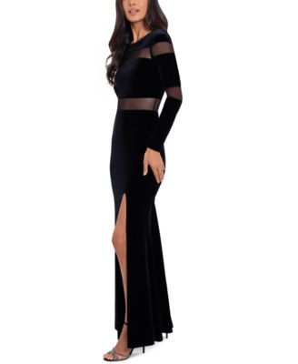 Betsy & Adam Mesh-Inset Velvet Gown