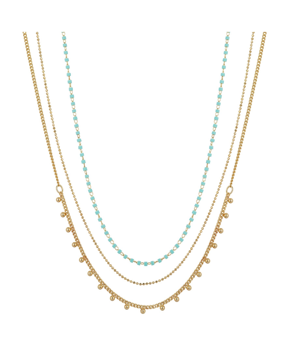 14K Gold Flash Plated 3-Pieces Layered Chain Necklace Set - Gold-Plated