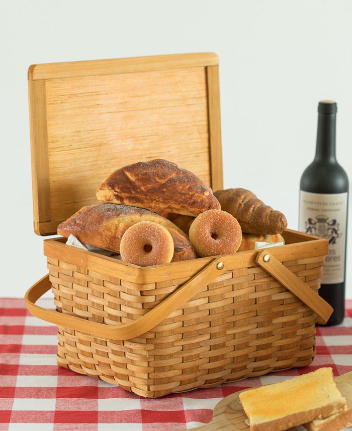 Vintiquewise Picnic Storage Basket with Cover and Movable Handles Macy's