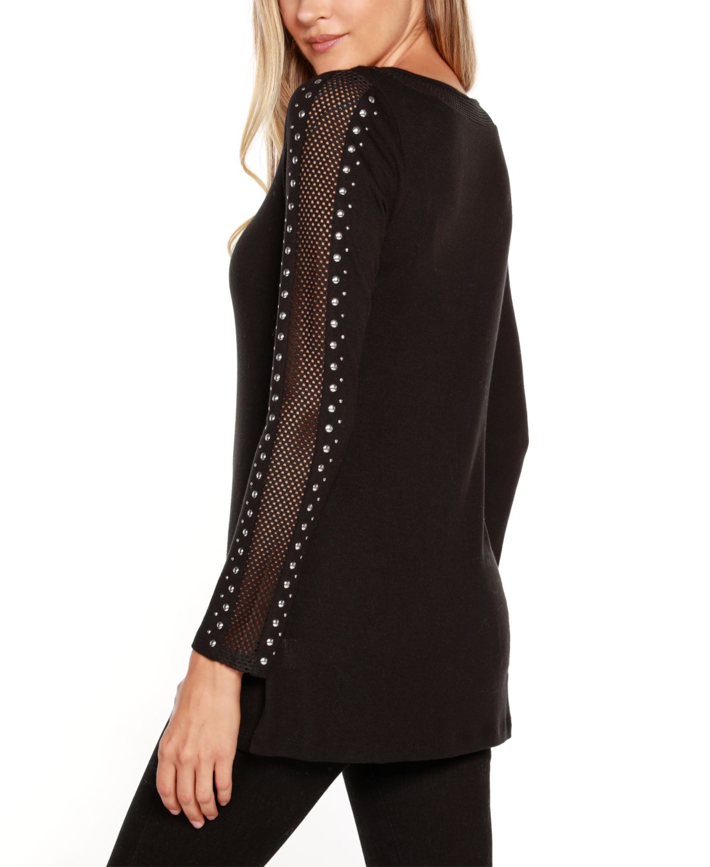 Женский топ Belldini Studded Mesh-Inset Tunic, цвет: Чёрный — фото 2