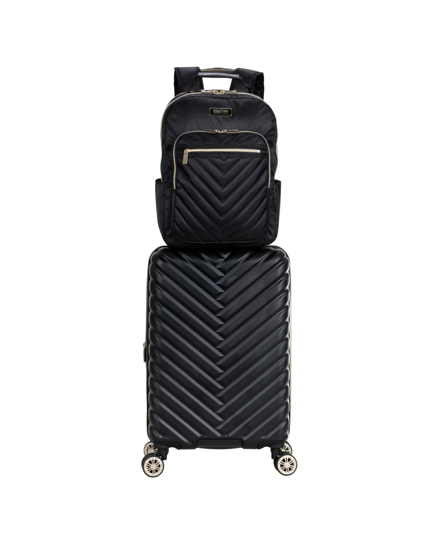Сумки Kenneth Cole Reaction Madison Square Hardside Chevron Expandable 2pc 20" Carry On Luggage + Matching 15" Laptop Backpack Set, цвет: Чёрный — фото 1