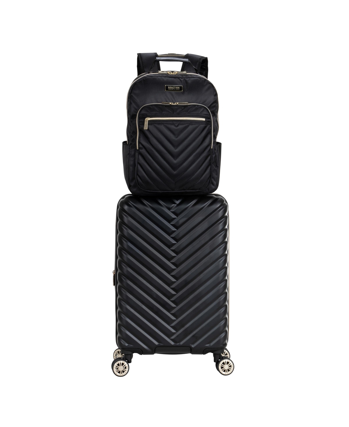 Madison Square Hardside Chevron Expandable 2pc 20" Carry On Luggage + Matching 15" Laptop Backpack Set - Black