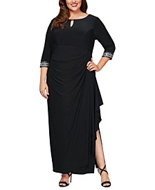 Plus Size Embellished Cascade Gown