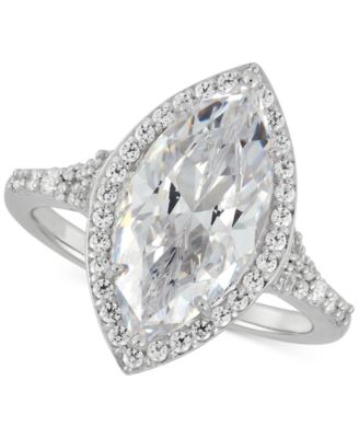 Arabella - Cubic Zirconia Marquise Halo Ring in Sterling Silver