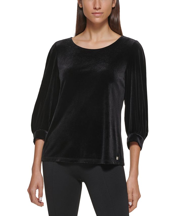 Calvin Klein 3 4 Sleeve Velvet Top Macy s