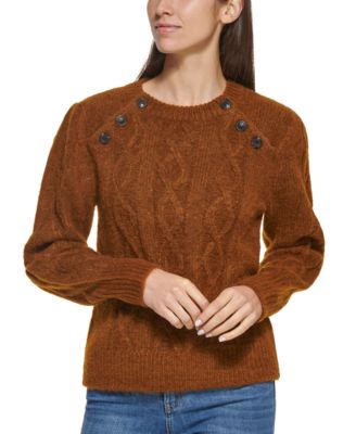 Calvin Klein - Button-Embellished Cable-Knit Sweater