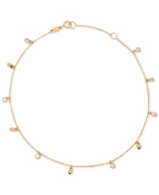 Macy's - Cubic Zirconia Bezel & Bead Dangle Ankle Bracelet in 10k Gold