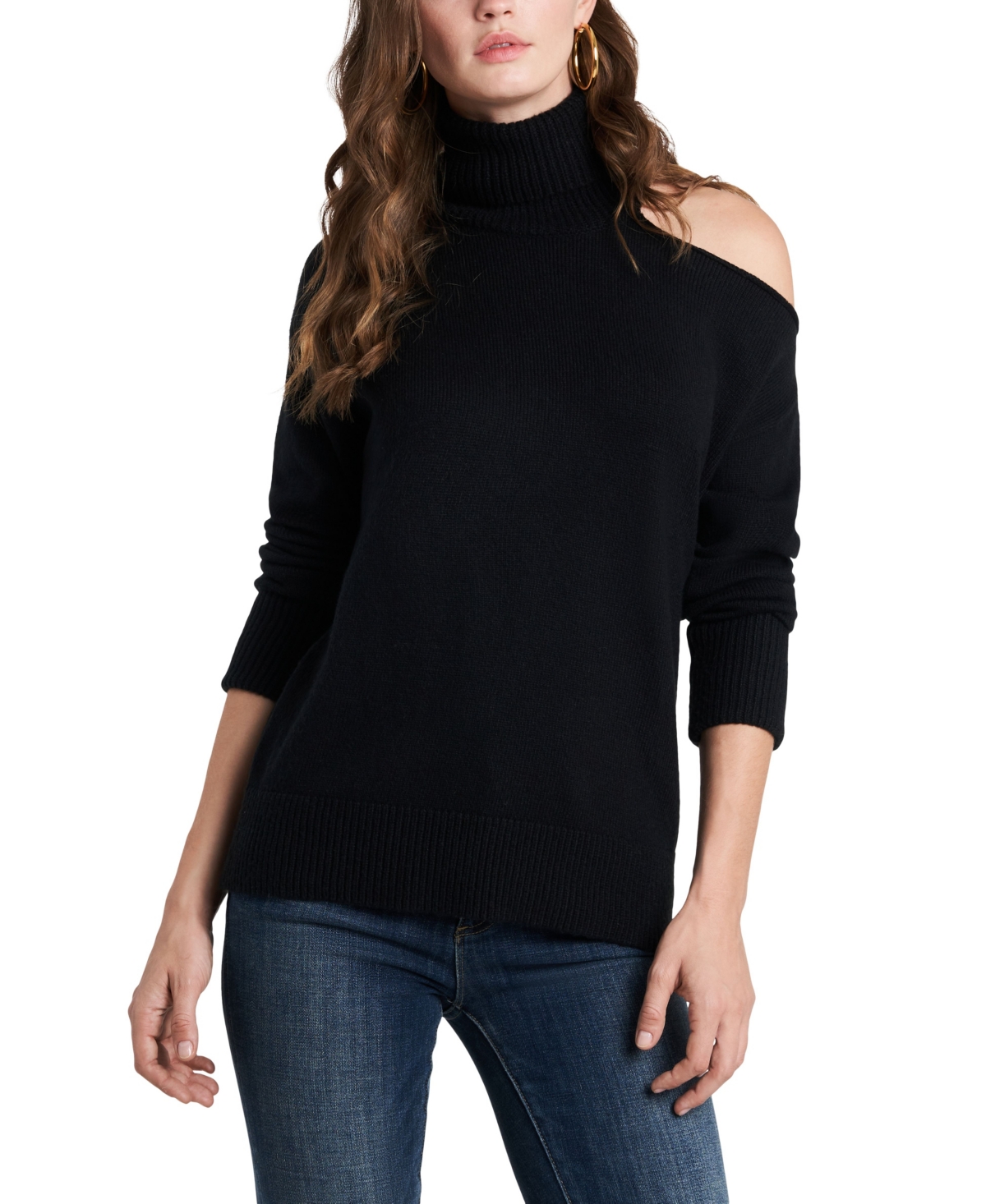 1.state Cutout Shoulder Turtleneck Sweater In Rich Black