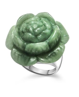 Macy's - Dyed Green Jade Rose Ring in Sterling Silver