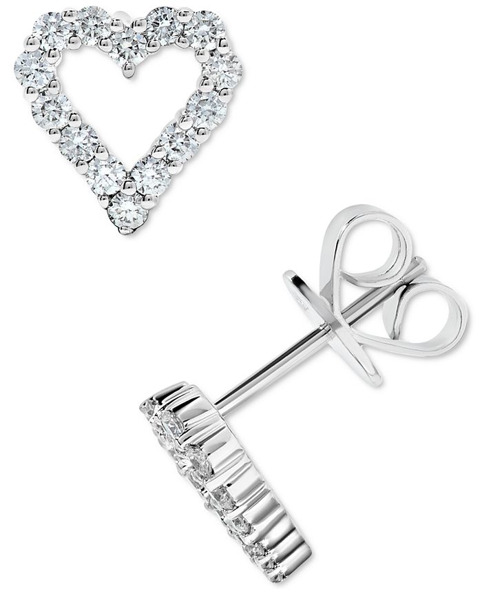 Macy's - Diamond Heart Stud Earrings (1/2 ct. t.w.) in 14k White Gold