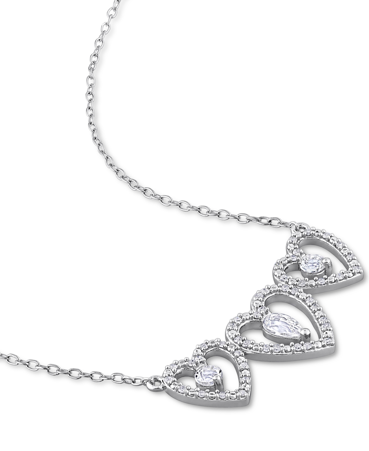 (1/2 ct. t.w.) & Diamond (1/5 ct. t.w.) Triple Heart Statement Necklace in Sterling Silver - White Topaz