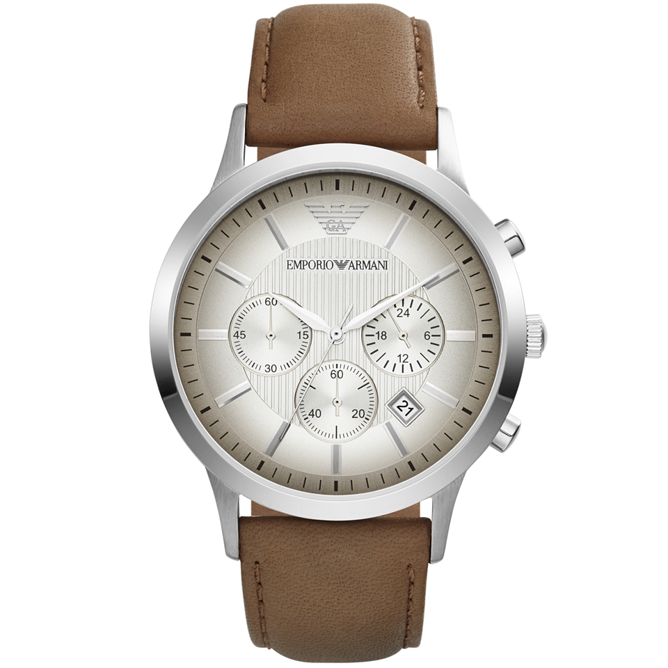 Emporio Armani Unisex Chronograph Renato Taupe Leather Strap Watch