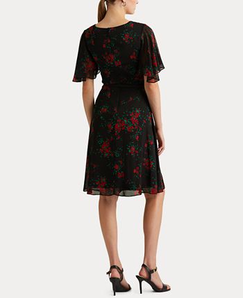 Lauren Ralph Lauren Floral Flutter-Sleeve Georgette Dress - Macy's
