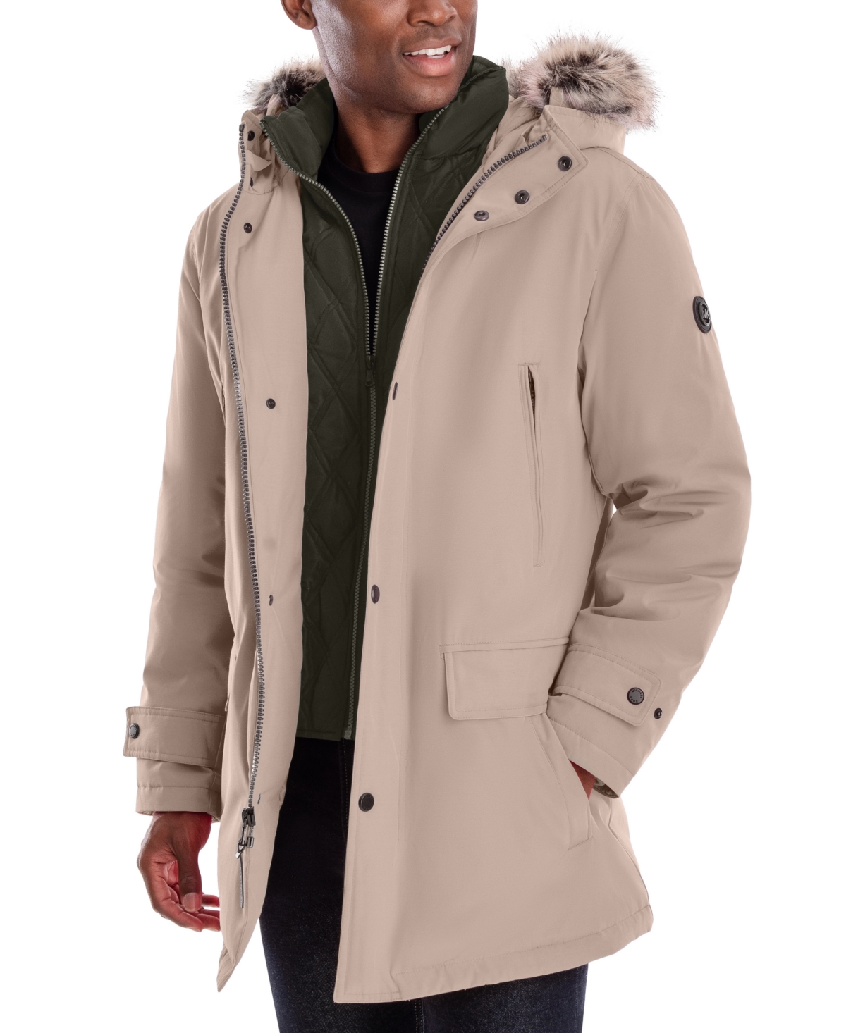 Michael Kors Men's Hooded Bib Snorkel Parka, Created For Macy's In Taupe