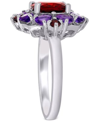 Rhodolite Garnet (3-1/4 ct. t.w.) & Amethyst (1-1/8 ct. t.w.) Cluster Statement Ring in Sterling Silver