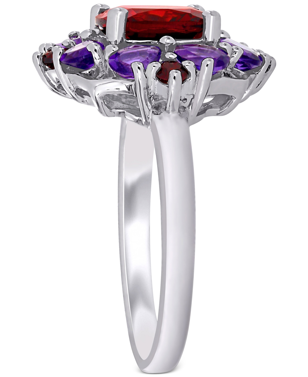 Rhodolite(3-1/4 ct. t.w.) & Amethyst (1-1/8 ct. t.w.) Cluster Statement Ring in Sterling Silver - Garnet