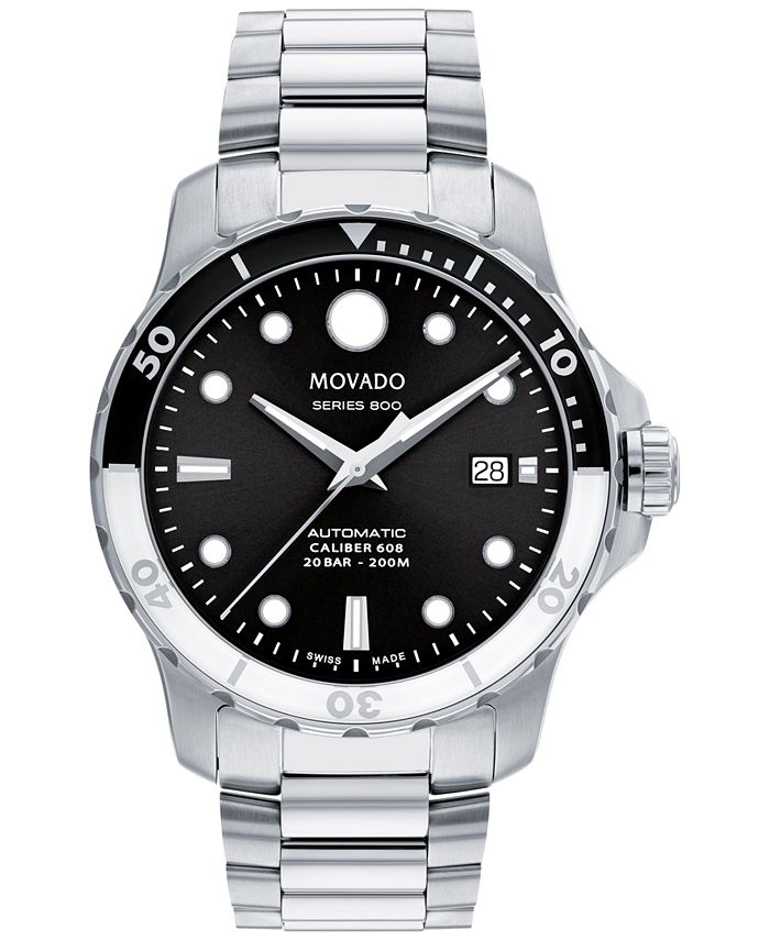 Movado - Series 800 Men's Swiss Automatic Silver-Tone Stainless Steel Bracelet Watch 42mm