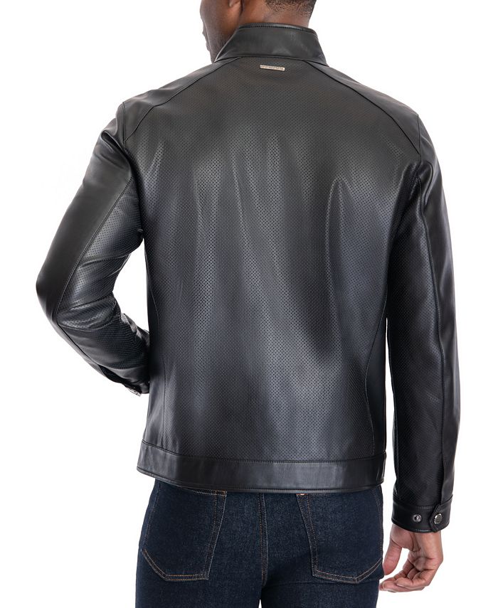 Michael Kors Men's Perforated Faux Leather Moto Jacket, Created for