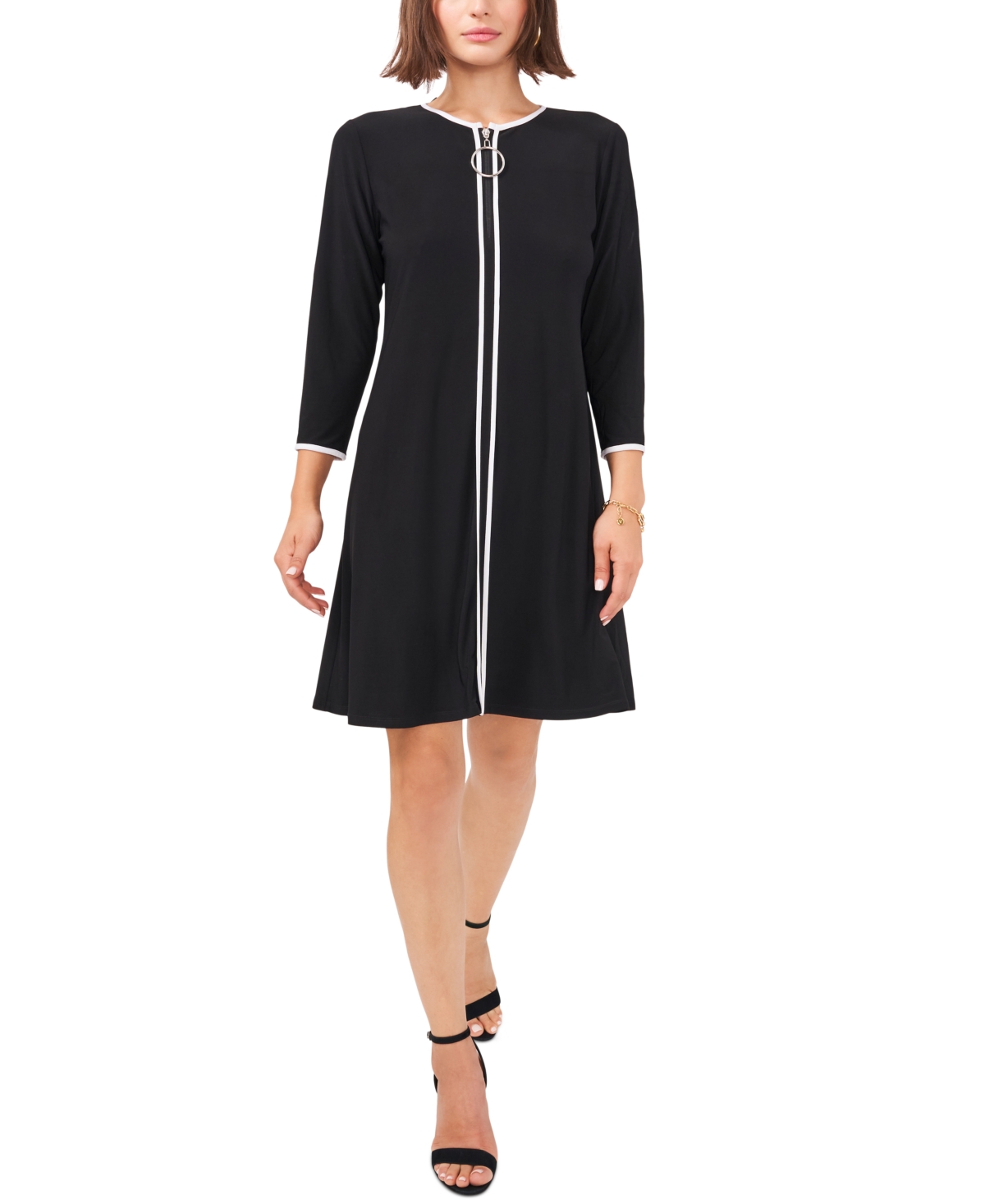 Msk 3/4-Sleeve Piped Fit & Flare Dress