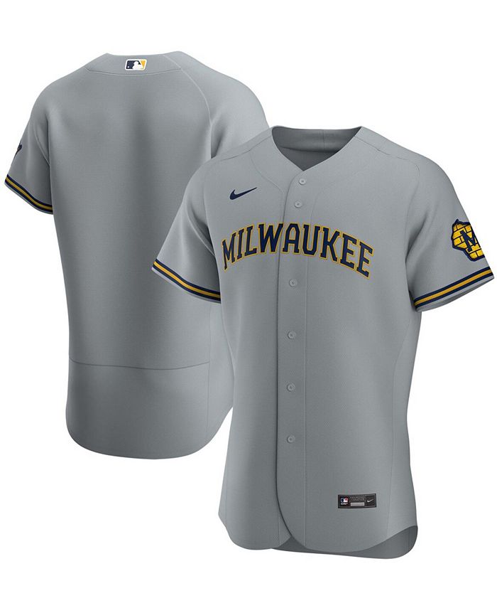 Nike Men's Gray Milwaukee Brewers Road Authentic Team Logo Jersey - Macy's