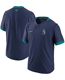Men's Navy, Aqua Seattle Mariners Authentic Collection Short Sleeve Hot Pullover Jacket