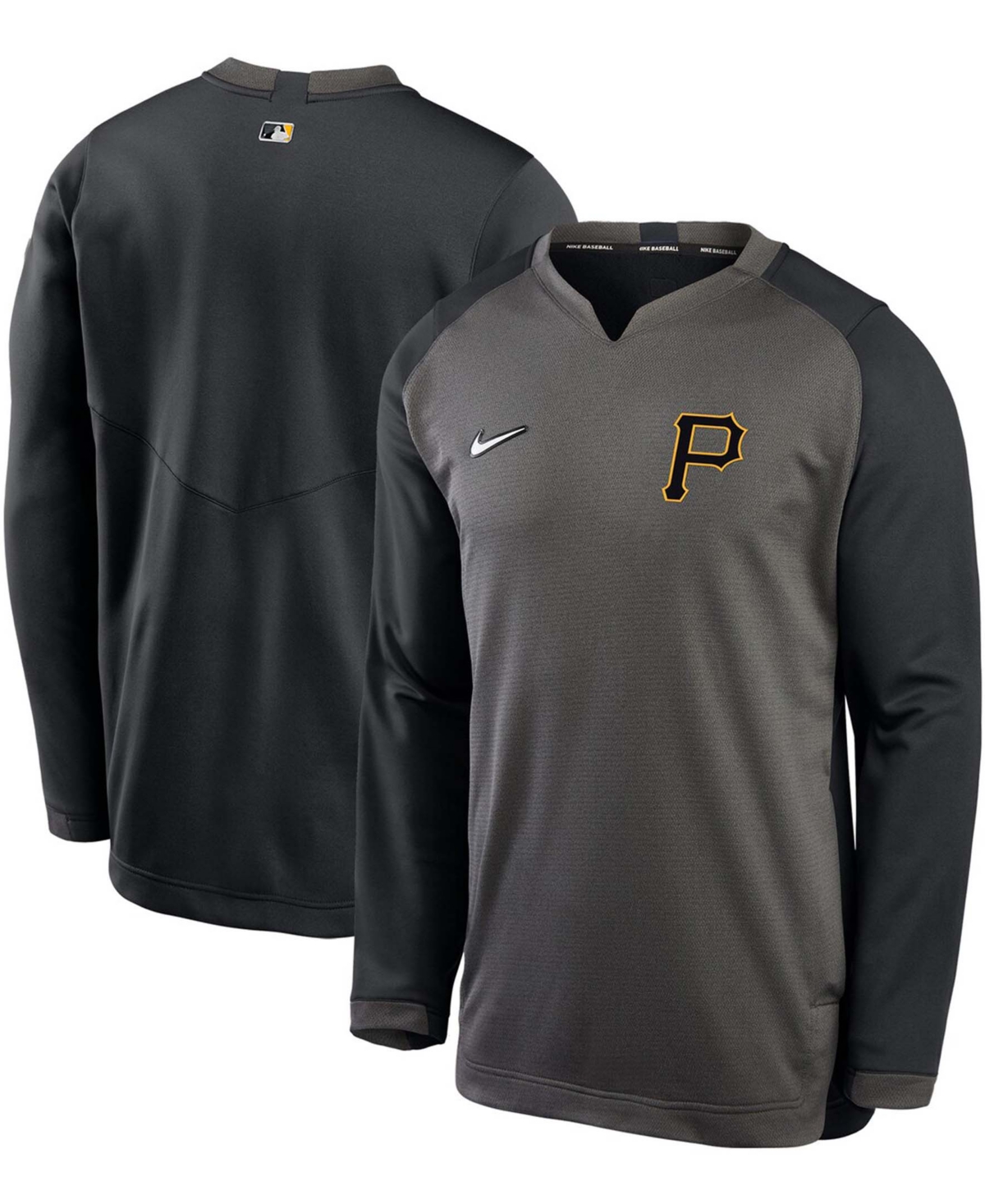Men's Charcoal, Black Pittsburgh Pirates Authentic Collection Thermal Crew Performance Pullover Sweatshirt