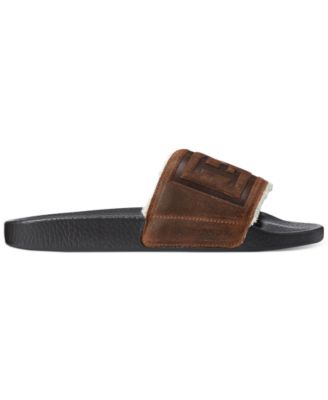 サンダル Polo Ralph Lauren Men's Suede Fleece-Lined Slide Sandal Polo Ralph Lauren Men's Suede & Sherpa-Lined Logo Slide