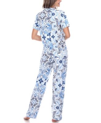 Women's Short Sleeve Pants Tropical Pajama Set, 2-Piece
