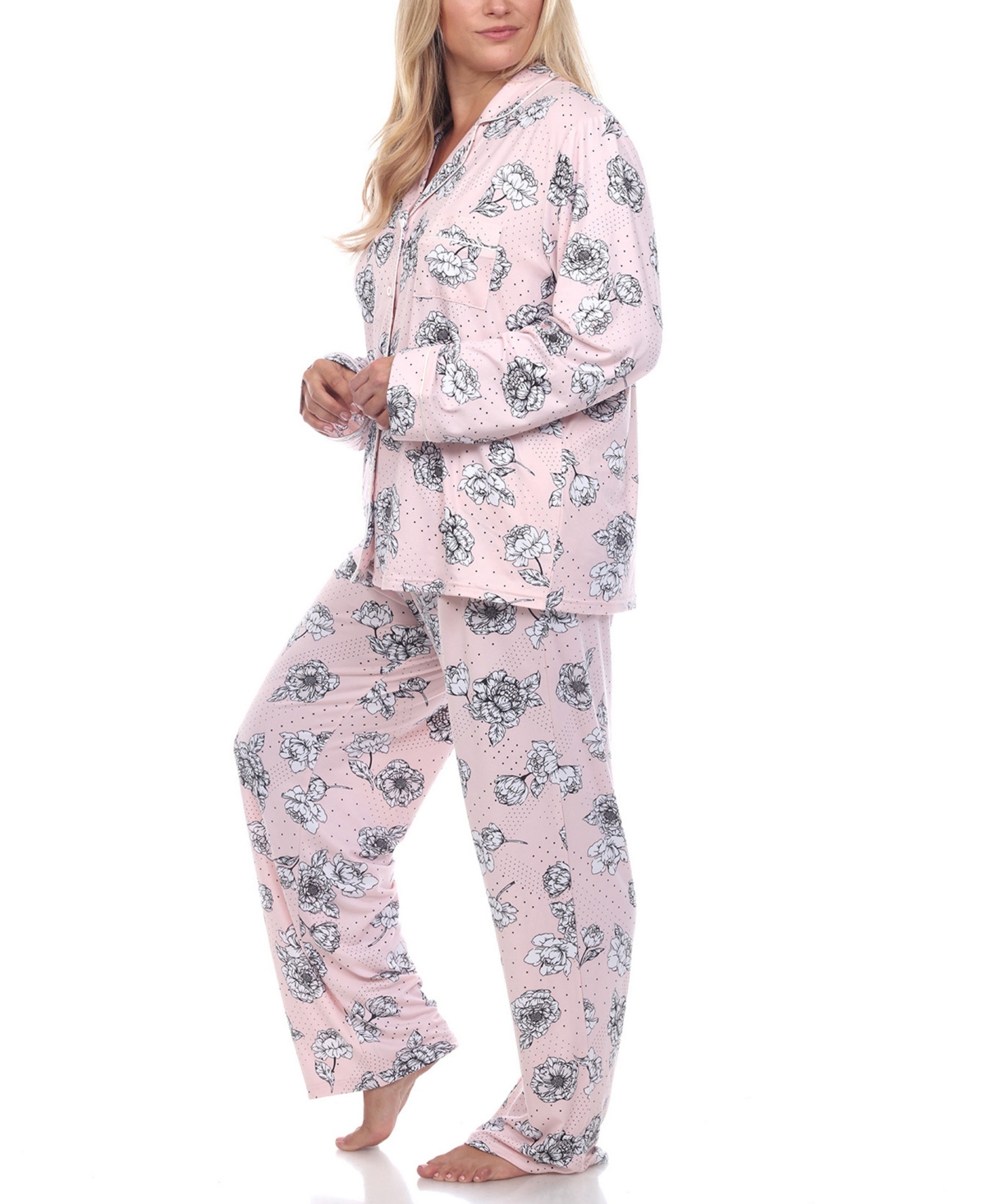 White Mark Plus Size Long Sleeve Floral Pajama Set, 2-Piece