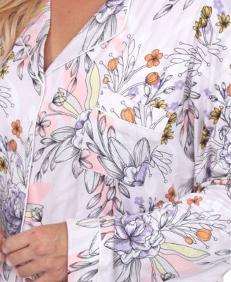 Plus Size Long Sleeve Floral Pajama Set, 2-Piece
