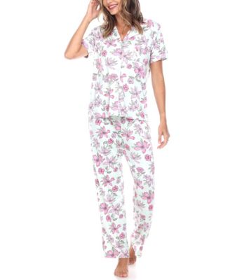 Women's Short Sleeve Pants Tropical Pajama Set, 2-Piece