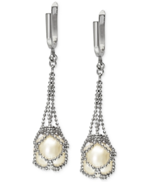 image of Pearl Lace by Effy Cultured Freshwater Pearl Cage Drop Earrings in Sterling Silver (10mm)