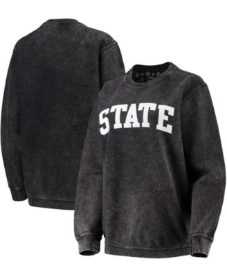 Women's Black Michigan State Spartans Comfy Cord Vintage-Like Wash Basic Arch Pullover Sweatshirt
