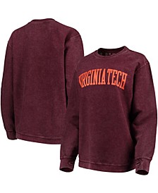 Women's Maroon Virginia Tech Hokies Comfy Cord Vintage-Like Wash Basic Arch Pullover Sweatshirt