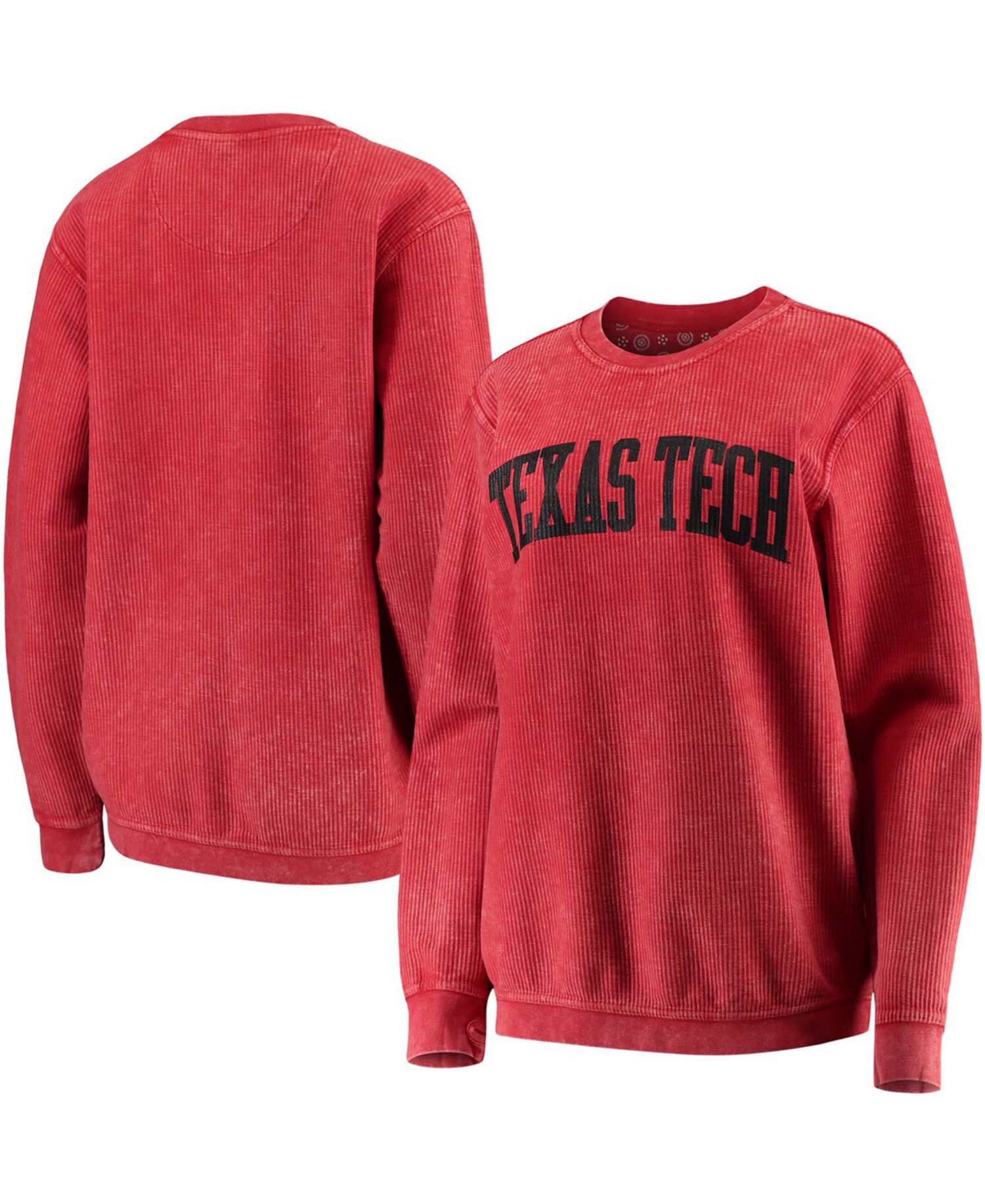 Women's Red Texas Tech Red Raiders Comfy Cord Vintage-Like Wash Basic Arch Pullover Sweatshirt