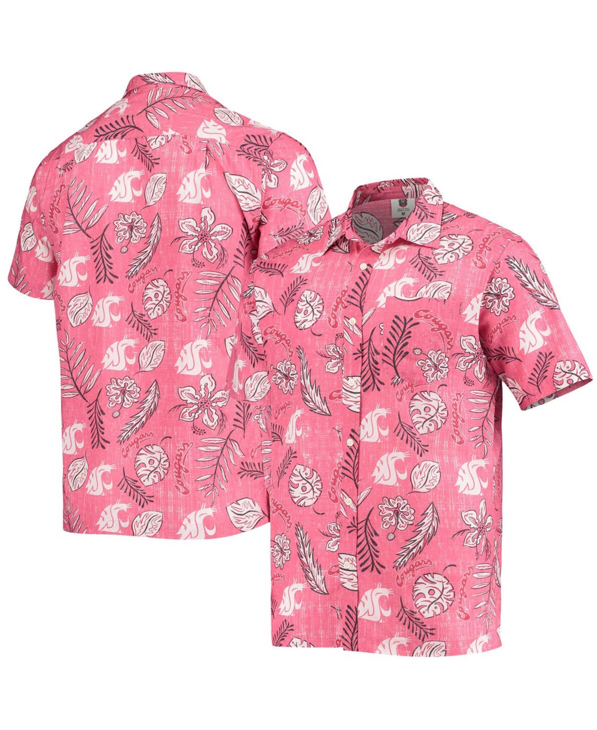 WES & WILLY MEN'S CRIMSON WASHINGTON STATE COUGARS VINTAGE-LIKE FLORAL BUTTON-UP SHIRT