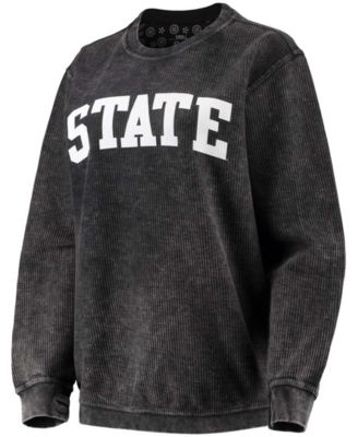 Women's Black Michigan State Spartans Comfy Cord Vintage-Like Wash Basic Arch Pullover Sweatshirt