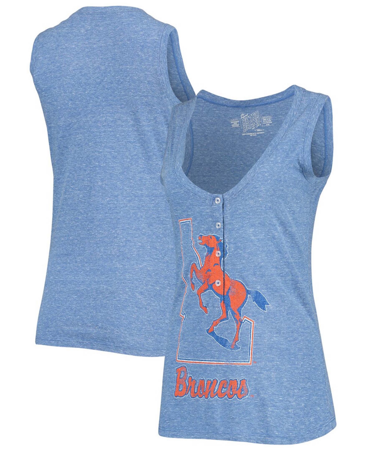Women's Heathered Royal Boise State Broncos Relaxed Henley Tri-Blend V-Neck Tank Top - Heathered Royal