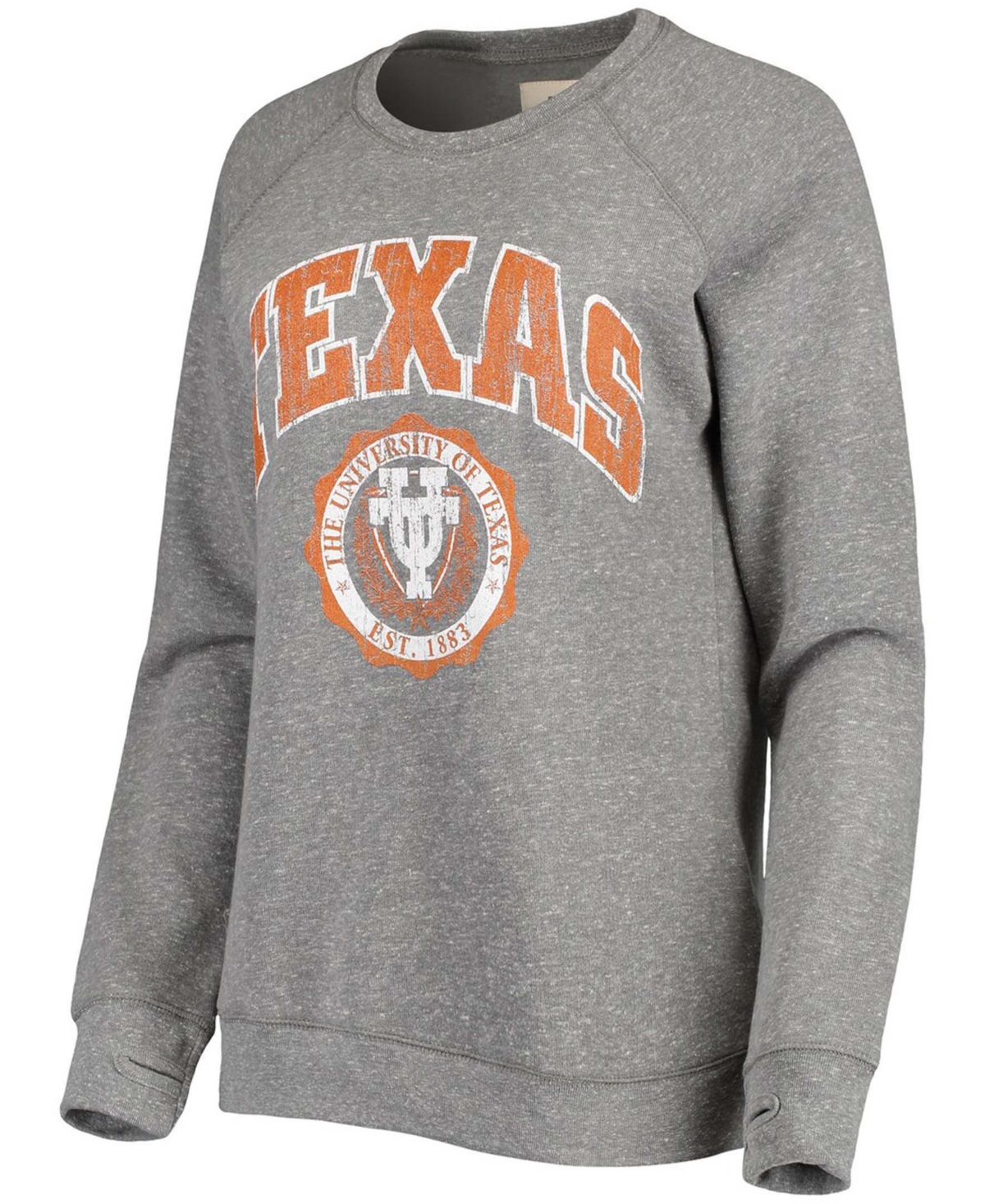 Women'sTexas Longhorns Distressed Edith Vintage-Like Knobi Fleece Crew Sweatshirt - Heathered Gray