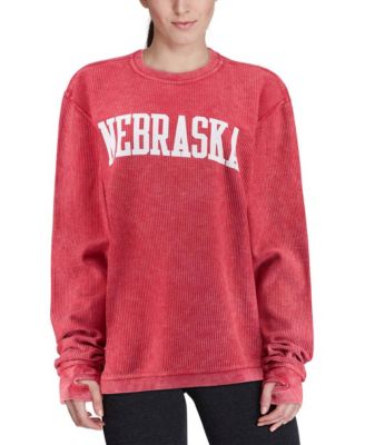 Women's Scarlet Nebraska Huskers Comfy Cord Vintage-Like Wash Basic Arch Pullover Sweatshirt