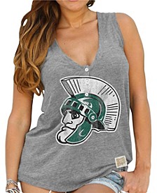 Women's Gray Michigan State Spartans Relaxed Henley V-Neck Tri-Blend Tank Top