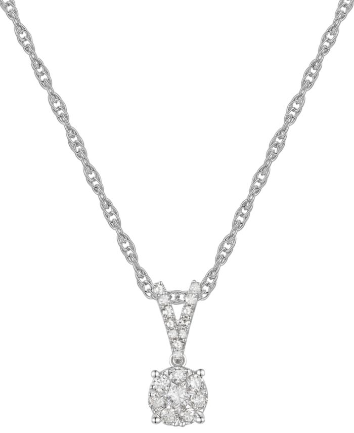 Diamond Cluster 18" Pendant Necklace (1/4 ct. t.w.) in 10k White Gold