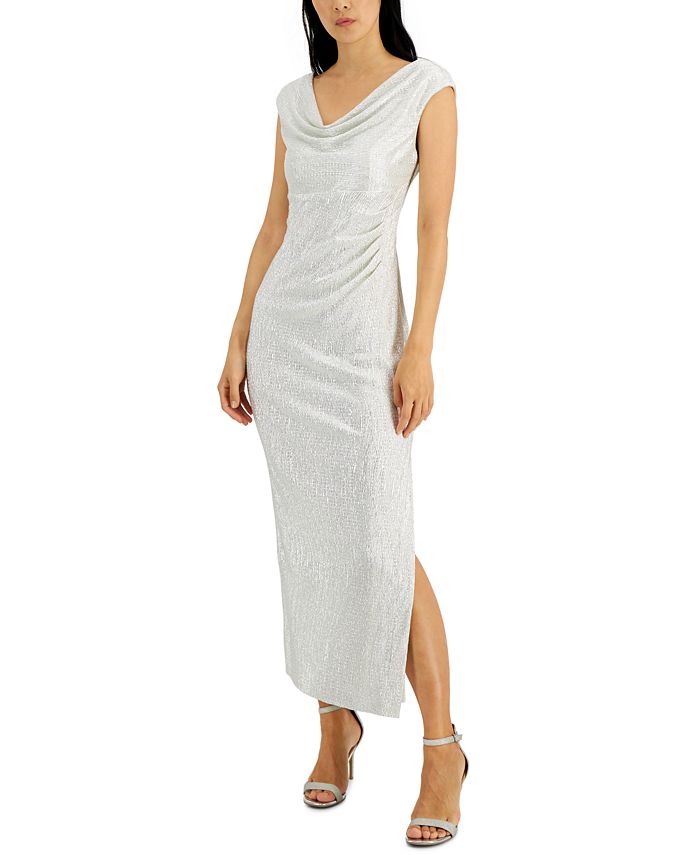Connected - Petite Cowlneck Metallic Gown