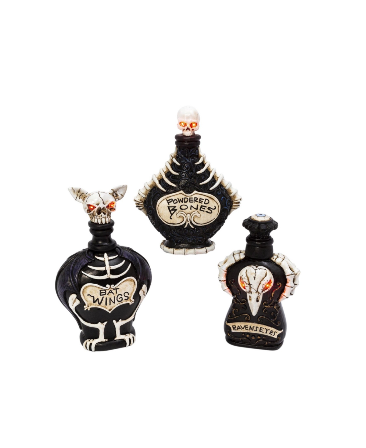 Battery Operated Lighted Halloween Potion Bottles Set, 3 Pieces - Black