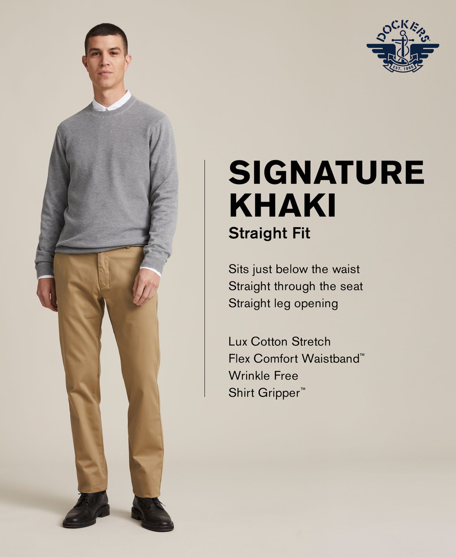 Mens' Signature Lux Cotton Straight Fit Stretch Khaki Pants