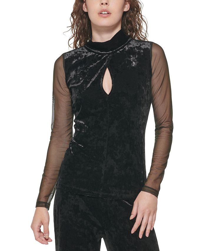 DKNY MixMedia MockNeck Keyhole Top Macy's