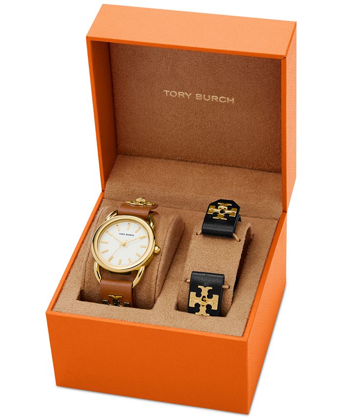 Tory Burch Women's Ravello Interchangeable Brown & Black Leather Strap