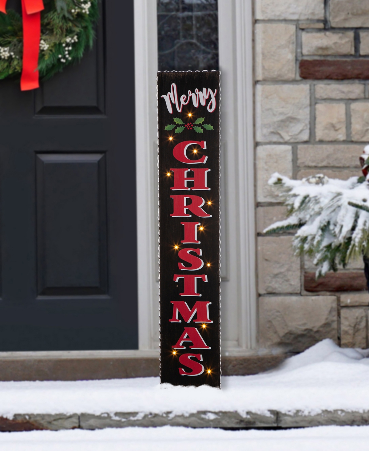 Glitzhome Lighted Wooden Christmas Porch Sign,