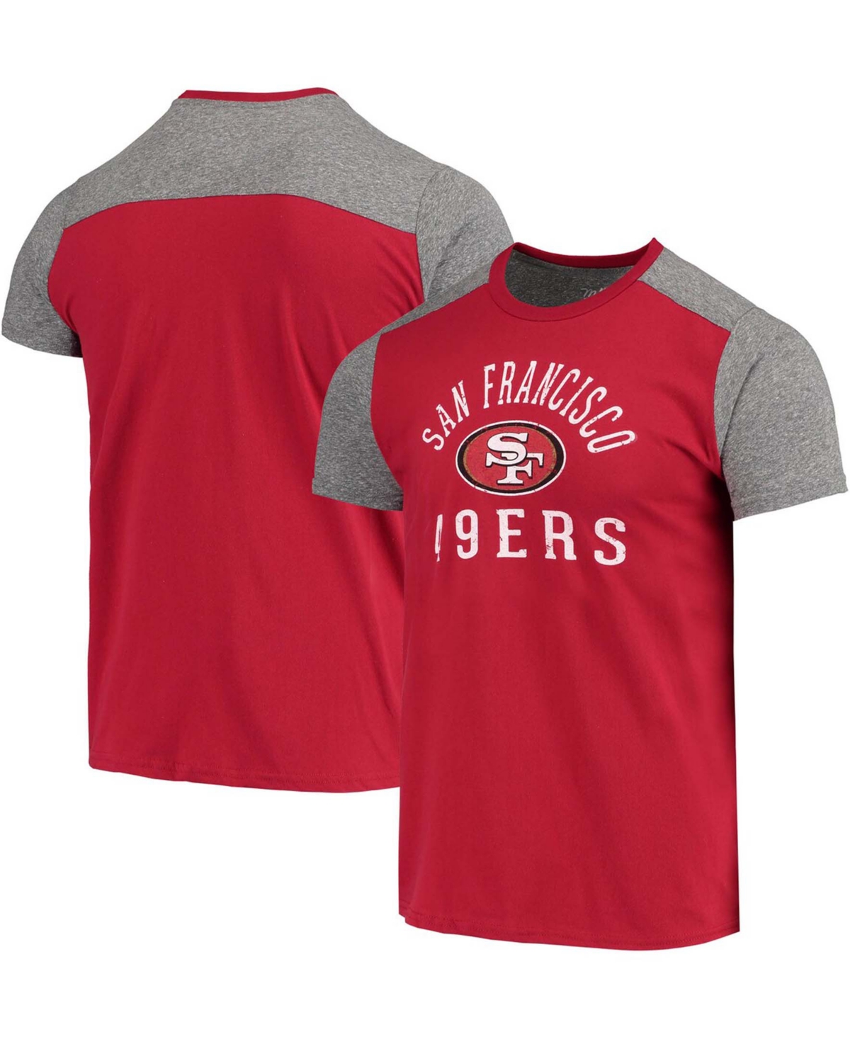 Majestic Men's Scarlet, Heathered Gray San Francisco 49ers Gridiron Classics Field Goal Slub T-shirt In Scarlet,gray