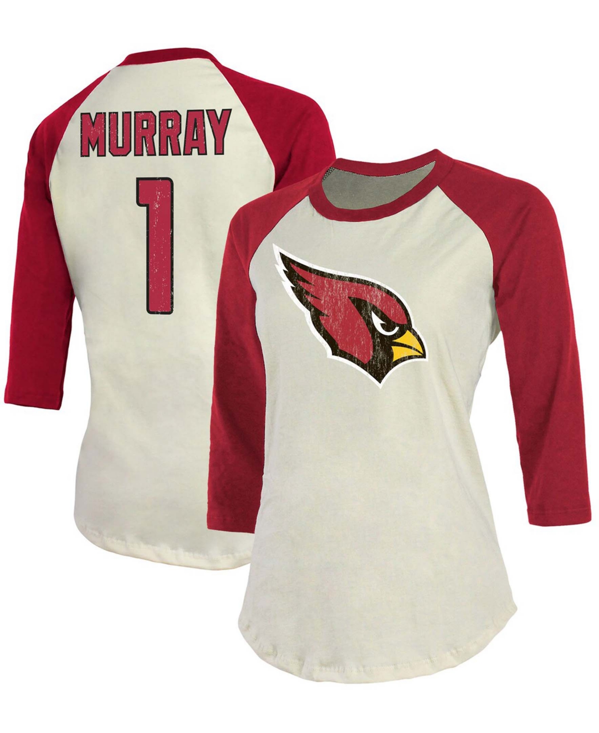 Women's Kyler Murray Cream, Cardinal Arizona Cardinals Player Raglan Name Number 3/4 Sleeve T-shirt - Cream, Cardinal